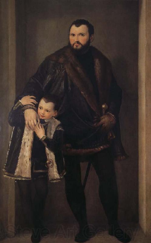 Paolo  Veronese Reaches the Pohl to hold with his son Yadeliyanuo portrait Spain oil painting art